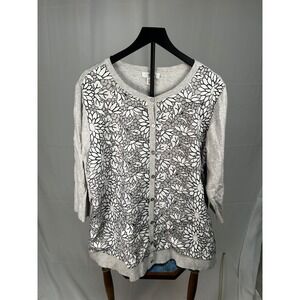 CJ Banks Womens 3X Gray Floral Lace Front Button Cardigan Sweater 3/4 Sleeve